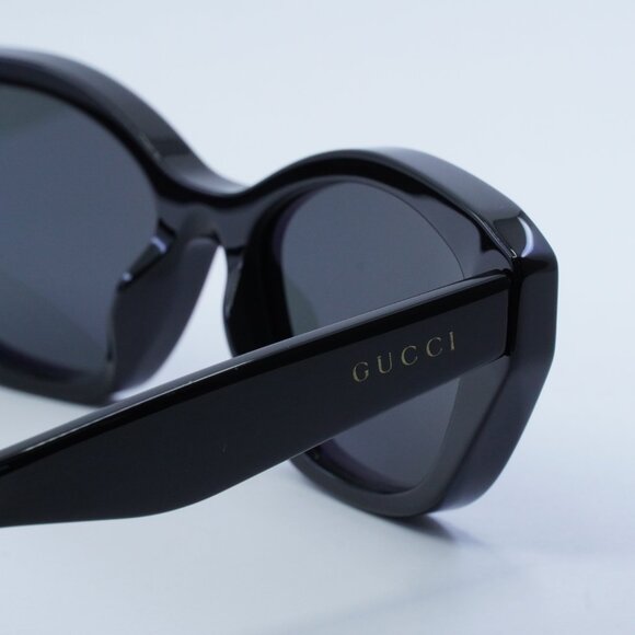 Gucci GG1638S 001 Sunglasses Black Cat Eye Frame, Smoke Lenses
